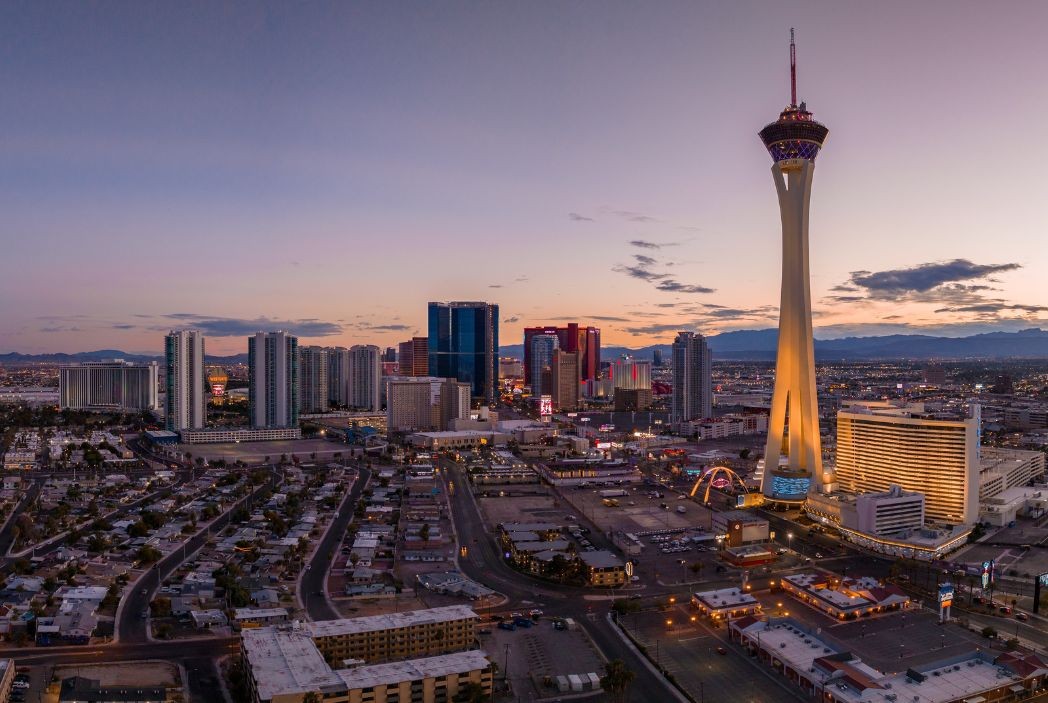 Las Vegas skyline at sunset